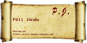 Péli Jónás névjegykártya